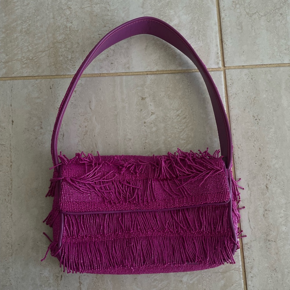 Staud pink fringe shoulder bag